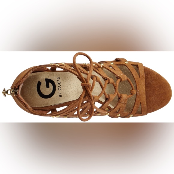 Guess carmel brown heeled sandals gold studs - Picture 15 of 16